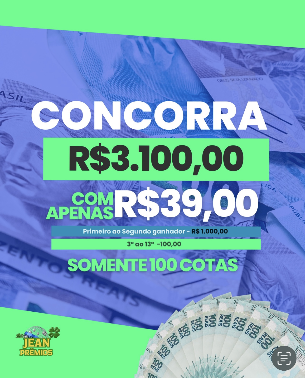 R$3.100,00 em Prêmios